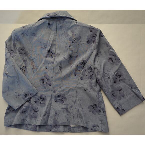 PERCEPTIONS PETITE Multi Blue Tone Floral 3/4 Sleeve jacket Women's size 12P - Picture 7 of 7
